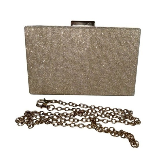 Handbags - Gold Tone Chain Strap Fashion Evening Shimmer Clutch Bag